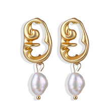 Load image into Gallery viewer, FNIO Big Simulated Pearl Earrings 2019 For Women Lover Geometric Gold Round Heart Drop Dangle Earring Korean Statement Jewelry