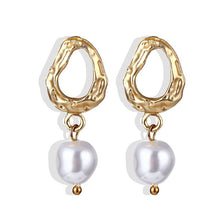 Load image into Gallery viewer, FNIO Big Simulated Pearl Earrings 2019 For Women Lover Geometric Gold Round Heart Drop Dangle Earring Korean Statement Jewelry