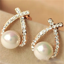Load image into Gallery viewer, E0156 Fashion Jewelry Simulated Pearl Drop Earrings Cute Bowknot Dangle Earrings For Women Shiny Crystal Wedding Jewelry Elegant