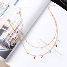 Load image into Gallery viewer, Wholesale Necklace Punk 2018 New Fashion Necklace Gold/silver Simple Double Moon Star Short Necklace Sale Acero Inoxidable Mujer