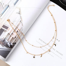 Load image into Gallery viewer, Wholesale Necklace Punk 2018 New Fashion Necklace Gold/silver Simple Double Moon Star Short Necklace Sale Acero Inoxidable Mujer