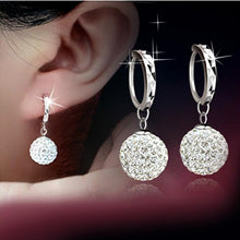 Load image into Gallery viewer, 925 pure silver pendant earring full rhinestone ball ear buckle earrings fashion CZ Crystal earring Dangling wedding women